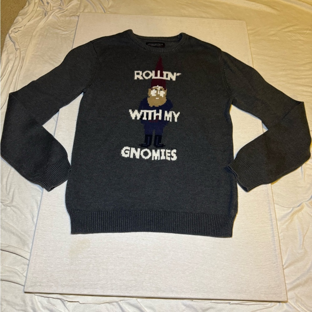 Aeropostale Dark Gray Sweater with Gnome Graphic
